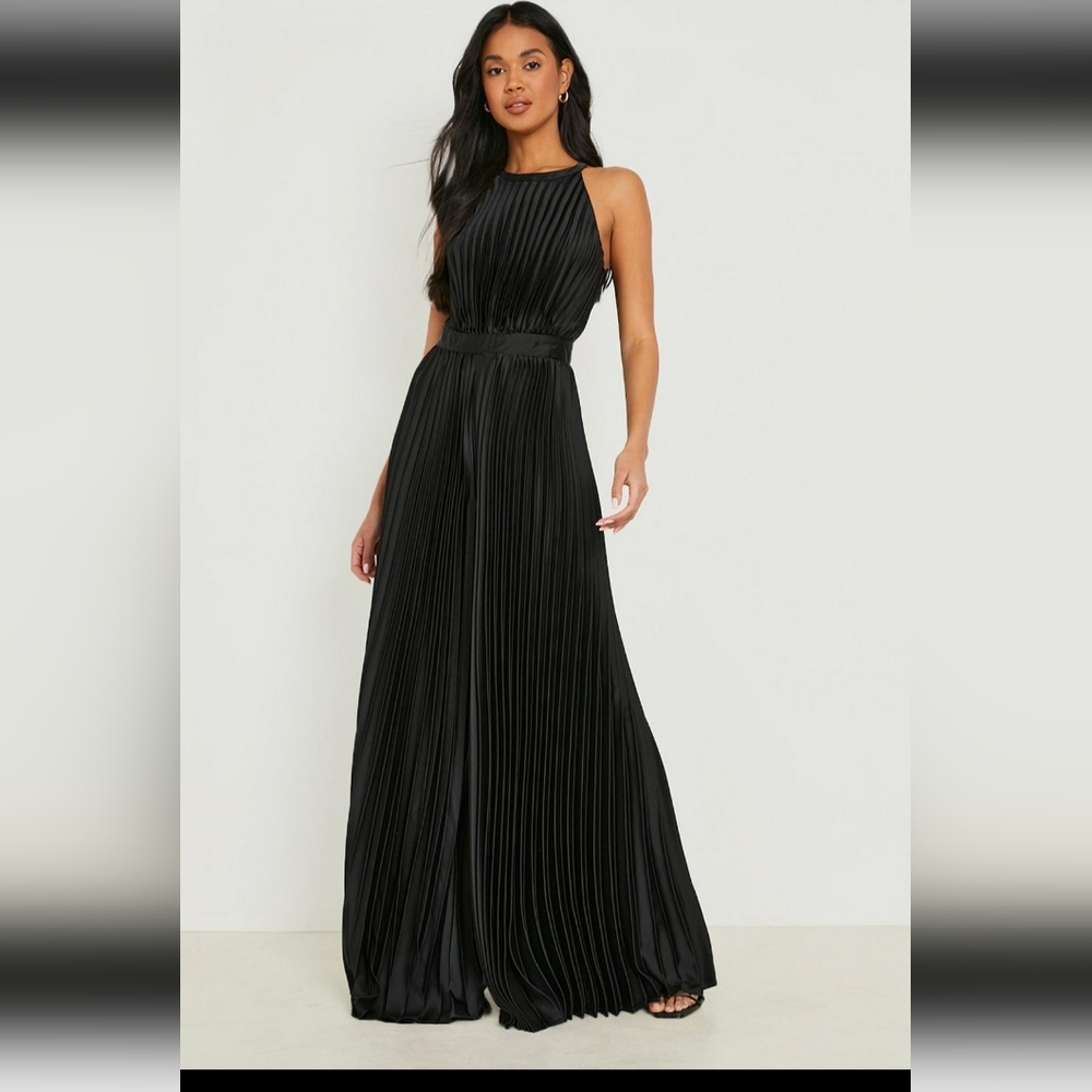 Pleated high  neck wide leg jumpsuit